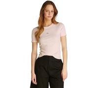 Calvin Klein T-Shirt Manches Courtes Femme Woven Label Rib Tee Slim Fit, Rose (Silver Peony), L