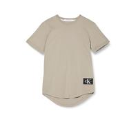 Calvin Klein T-Shirt Manches Courtes Homme Badge Turn Up Sleeve Col Ras-du-Cou, Beige (Elephant Skin), S