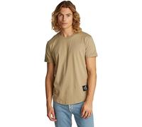 Calvin Klein T-Shirt Manches Courtes Homme Badge Turn Up Sleeve Col Ras-du-Cou, Beige (Tree House), S