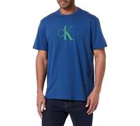 Calvin Klein T-Shirt Manches Courtes Homme Center Monogram Classic en Coton, Bleu (Blue Jean), M