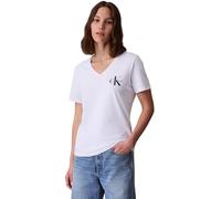 Calvin Klein T-Shirts Manches Courtes Lot de 2 Femme Logo Tee avec Col en V, Blanc (Brilliant White), M