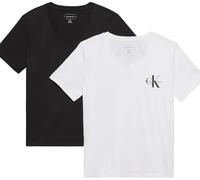 Calvin Klein T-Shirts Manches Courtes Lot de 2 Femme Logo Tee avec Col en V, Multicolore (Black / Brilliant White), S
