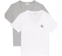 Calvin Klein T-Shirts Manches Courtes Lot de 2 Femme Logo Tee avec Col en V, Multicolore (Heroic Grey Heather/Brilliant Whi), 2XS