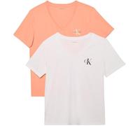 Calvin Klein T-Shirts Manches Courtes Lot de 2 Femme Logo Tee avec Col en V, Multicolore (Just Peach/Brilliant White), XL