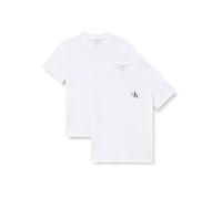 Calvin Klein T-Shirts Manches Courtes Lot de 2 Femme Logo Tee avec Col Ras-du-Cou, Blanc (Brilliant White), S