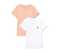 Calvin Klein T-Shirts Manches Courtes Lot de 2 Femme Monologo Tee Slim Fit, Multicolore (Dusty Coral/Brilliant White), M