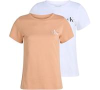 Calvin Klein T-Shirts Manches Courtes Lot de 2 Femme Monologo Tee Slim Fit, Multicolore (Dusty Coral/Brilliant White), XXS