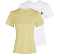 Calvin Klein T-Shirts Manches Courtes Lot de 2 Femme Monologo Tee Slim Fit, Multicolore (Muted Lime/Brilliant White), M
