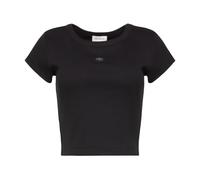 Calvin Klein - Tee bébé côtelée 2x2 avec étiquette tissée - Femme - Tops - Noir - Taille: 40 FR
