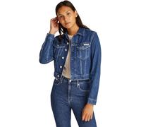 Calvin Klein Veste en Jean Femme Cropped 90'S Denim Trucker avec Poches sur la Poitrine, Bleu (Denim Medium), L