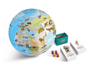Caly - Globe Gonflable avec Jeux Animaux du Monde Stick’N Quiz 30cm - 032F, Bleu Océan