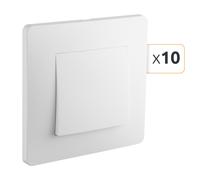 DEBFLEX - Caly - Interrupteur Va et Vient (Lot de 10) - Interrupteur Mural Carré pour Commande d'Eclairage - Bornes de Connexion Automatiques - ABS - Installation Encastrée - Blanc - 71 x 71 x 37 mm