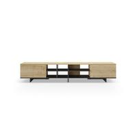 CALYO - Meuble TV 2 portes 230cm en mélamine - Chêne clair