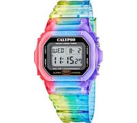 CALYPSO Montre Numérique Homme Femme Unisexe Caoutchouc Etanche 5ATM Date et Calendrier Chronographe Double Affichage Heure Lumière Alarme 12H et 24H K5874 Couleur Splash