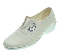 Calzados Romero. Aérobic Chaussures de sport compensées en toile pour femme 3,8 cm Ajustement élastique Empeigne Semelle en caoutchouc antidérapant, blanc, 39 EU