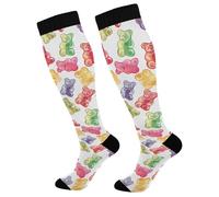 Calze A Compressione Oursons Gélifiés Colorés Bas De Compressione 50CM | Chaussettes Haute Cyclisme Chaussette De Compression Femmes Pour Gym Fitness Varices