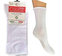 calze college® Lot de 6 paires de chaussettes pour femme sans élastique en pur coton fil d'écosse élastique 35-40, Blanc haut, 35-40 Corto