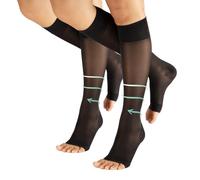 CALZITALY PACK 1/2 Mi-Bas de Soutien avec Compression Graduée Forte 18-22 mm/Hg sans Pointe | Mi-Bas Pointe Ouverte Médical | 140 DEN | Made in Italy (2 Pack, Noir, S/M)