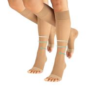 CALZITALY PACK 1/2 Mi-Bas de Soutien avec Compression Graduée Forte 18-22 mm/Hg sans Pointe | Mi-Bas Pointe Ouverte Médical | 140 DEN | Made in Italy (2 Pack - Naturel, S/M)
