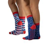 CALZITALY PACK 2 PAIRES Chaussettes Anti-Dérapantes Enfants, Socquettes en Coton, Chaussettes Rayées, à Pois | Bleu, Rouge | 24/28, 29/33, 34/38 | Made in Italy (24-28, Rayé/à Pois - Rouge)