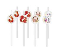 CAM ET Leon - Accessoires Décoration d’Anniversaire Enfant - Thème Animaux de la Forêt - Assiettes, Gobelets, Serviettes, Confettis, Sachets, Cartes d’Invitation (Paille x8)