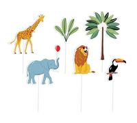 CAM ET LEON - Accessoires Décoration d’Anniversaire Enfant - Thème Animaux de la Savanne - Assiettes, Serviettes, Confettis, Sachets, Cartes d’Invitation, Ballons (Pique à gâteau x6)