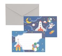 CAM ET LEON - Accessoires Décoration d’Anniversaire Enfant - Thème Espace - Assiettes, Serviettes, Confettis, Sachets, Cartes d’Invitation, Ballons (Carton Invitation X8)