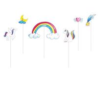 CAM ET LEON - Accessoires Décoration d’Anniversaire Enfant - Thème Licornes - Assiettes, Gobelets, Serviettes, Confettis, Sachets, Cartes d’Invitation (Pique à gâteau x6)