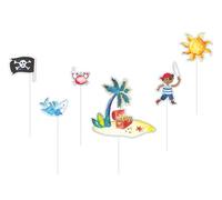 CAM ET LEON - Accessoires Décoration d’Anniversaire Enfant - Thème Pirates - Assiettes, Gobelets, Serviettes, Confettis, Sachets, Cartes d’Invitation (Pique à gâteau x6)