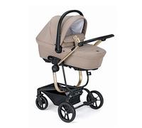 CAM Taski Sport Poussette combinée 3 en 1 avec nacelle et coque bébé beige (ECE R129), légère, compacte, pliable, siège réversible, suspension, jusqu'à 22 kg, accessoires inclus