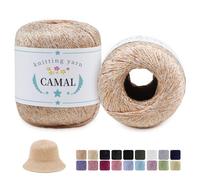 CAMAL 2 Pièces Fil Coton pour Crochet, 100m x 2 Fil de Coton Métallisé pour Tricot, 1,5mm Luxe Fil Scintillant pour Vêtements, Sac, Chapeaux, Châles, Projets DIY Brillants (Or champagne)