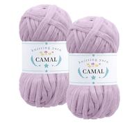 CAMAL 2 Pièces Tshirt Yarn, 100g/60m Fil T Shirt Crochet pour Sac, Étincelle Fil Tshirt, Luxueux Trapilho Crochet Yarn pour Couvertures, Tissus, Décoration Intérieure (Rose clair)