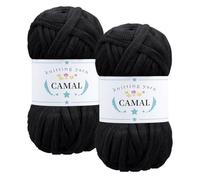 CAMAL 2 Pièces Tshirt Yarn, 100g/60m Fil T Shirt Crochet pour Sac, Étincelle Fil Tshirt, Luxueux Trapilho Crochet Yarn pour Couvertures, Tissus, Décoration Intérieure (Noir)