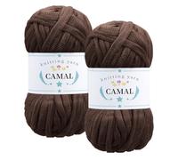 CAMAL 2 Pièces Tshirt Yarn, 100g/60m Fil T Shirt Crochet pour Sac, Étincelle Fil Tshirt, Luxueux Trapilho Crochet Yarn pour Couvertures, Tissus, Décoration Intérieure (Café)