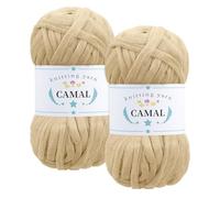 CAMAL 2 Pièces Tshirt Yarn, 100g/60m Fil T Shirt Crochet pour Sac, Étincelle Fil Tshirt, Luxueux Trapilho Crochet Yarn pour Couvertures, Tissus, Décoration Intérieure (Jaune clair)