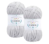 CAMAL 2 Pièces Tshirt Yarn, 100g/60m Fil T Shirt Crochet pour Sac, Étincelle Fil Tshirt, Luxueux Trapilho Crochet Yarn pour Couvertures, Tissus, Décoration Intérieure (Gris blanc)