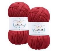 CAMAL 2 Pièces Tshirt Yarn, 100g/60m Fil T Shirt Crochet pour Sac, Étincelle Fil Tshirt, Luxueux Trapilho Crochet Yarn pour Couvertures, Tissus, Décoration Intérieure (Rouge)