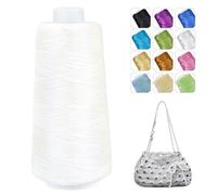 CAMAL Fil Blanc Crochet Brillant, 1mm x 475m Fil Polyester pour Crochet Sac, Luxe 3 Plis Gainé Ficelle Métallique pour Poupées, Chapeaux, Décoration Artisanale DIY