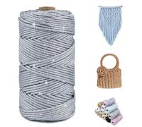 CAMAL Fil Polyester pour Sac au Crochet, Métallique Fil Macramé 2mm x 150m Étincelle Ficelle Macrame Corde pour Crochet Sac, Poupées, Macramé Mural, Décoration DIY (Argent coloré)