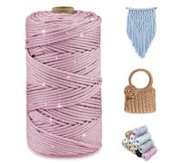 CAMAL Fil Polyester pour Sac au Crochet, Métallique Fil Macramé 2mm x 150m Étincelle Ficelle Macrame Corde pour Crochet Sac, Poupées, Macramé Mural, Décoration DIY (Argent rose)
