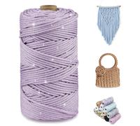 CAMAL Fil Polyester pour Sac au Crochet, Métallique Fil Macramé 2mm x 150m Étincelle Ficelle Macrame Corde pour Crochet Sac, Poupées, Macramé Mural, Décoration DIY (Argent violet)