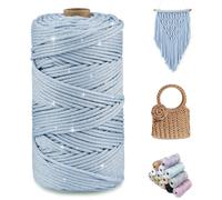 CAMAL Fil Polyester pour Sac au Crochet, Métallique Fil Macramé 2mm x 150m Étincelle Ficelle Macrame Corde pour Crochet Sac, Poupées, Macramé Mural, Décoration DIY (Argent bleu ciel)