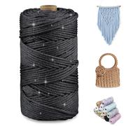 CAMAL Fil Polyester pour Sac au Crochet, Métallique Fil Macramé 2mm x 150m Étincelle Ficelle Macrame Corde pour Crochet Sac, Poupées, Macramé Mural, Décoration DIY (Noir)