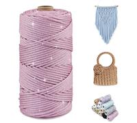 CAMAL Fil Polyester pour Sac au Crochet, Métallique Fil Macramé 3mm x 100m Étincelle Ficelle Macrame Corde pour Crochet Sac, Poupées, Macramé Mural, Décoration DIY (Argent rose)