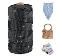 CAMAL Fil Polyester pour Sac au Crochet, Métallique Fil Macramé 3mm x 100m Étincelle Ficelle Macrame Corde pour Crochet Sac, Poupées, Macramé Mural, Décoration DIY (Noir)
