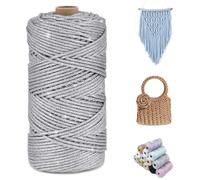 CAMAL Fil Polyester pour Sac au Crochet, Métallique Fil Macramé 3mm x 100m Étincelle Ficelle Macrame Corde pour Crochet Sac, Poupées, Macramé Mural, Décoration DIY (Argent)