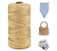CAMAL Fil Polyester pour Sac au Crochet, Métallique Fil Macramé 3mm x 100m Étincelle Ficelle Macrame Corde pour Crochet Sac, Poupées, Macramé Mural, Décoration DIY (Or champagne clair)