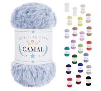 CAMAL Laine à Tricoter, 100g Fil de Fausse Fourrure Velours Fil Crochet Duveteux Pelote de Laine Velours pour Crochet Couverture, Chapeau, Poupées, Châles - 60m (Bleu clair)