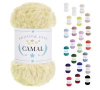 CAMAL Laine à Tricoter, 100g Fil de Fausse Fourrure Velours Fil Crochet Duveteux Pelote de Laine Velours pour Crochet Couverture, Chapeau, Poupées, Châles - 60m (Jaune clair)