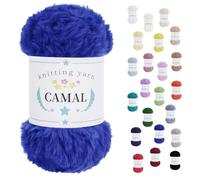 CAMAL Laine à Tricoter, 100g Fil de Fausse Fourrure Velours Fil Crochet Duveteux Pelote de Laine Velours pour Crochet Couverture, Chapeau, Poupées, Châles - 60m (Bleu roi)